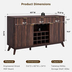 luted Wine Bar Cabinet, 60" Wide ern Buet Sideboard with Ample Storage - 2 Side Cabi, 3 Ders, 4 Glass Holders & 12 Wine Racks, C