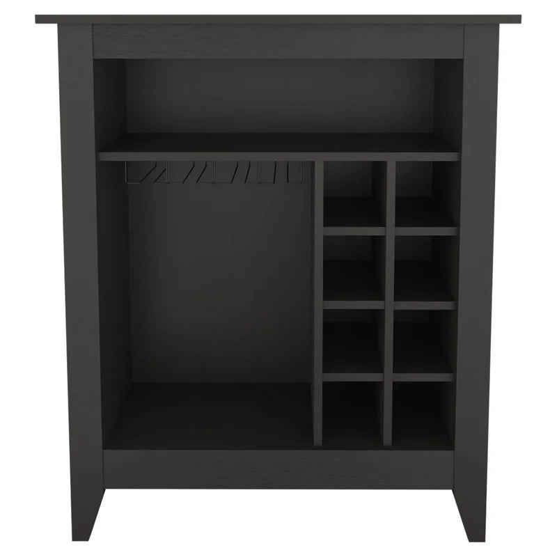 Black Bar Cabinet with Open Shelf, Wine Racks, and Drawer