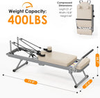 Foldable Pilates Reformer Machine for Home Gym, High - Strength Alloy Springs, Suitable for Beginners, Up to 400lbs