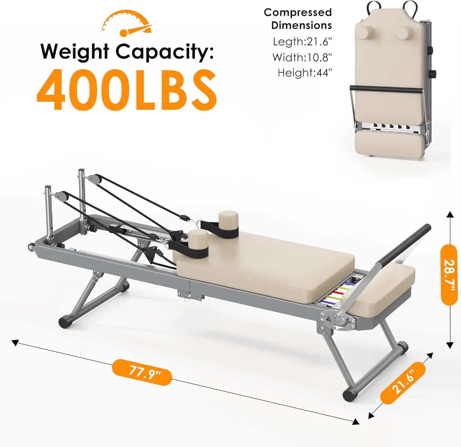 Foldable Pilates Reformer Machine for Home Gym, High - Strength Alloy Springs, Suitable for Beginners, Up to 400lbs