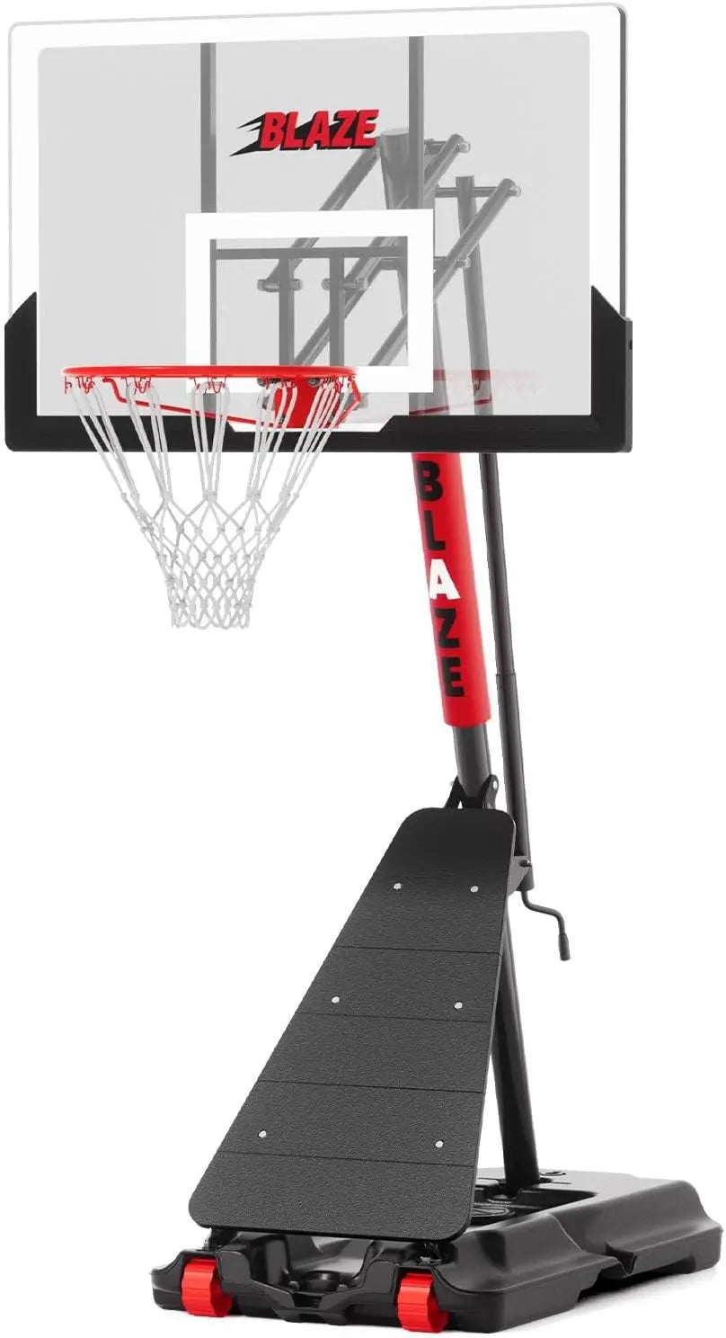 Outdoor Adjustable Basketball Hoop, 45 Inch Backboard, Black & Red, 10FT Height Portable System for Backyard & Driveway Play