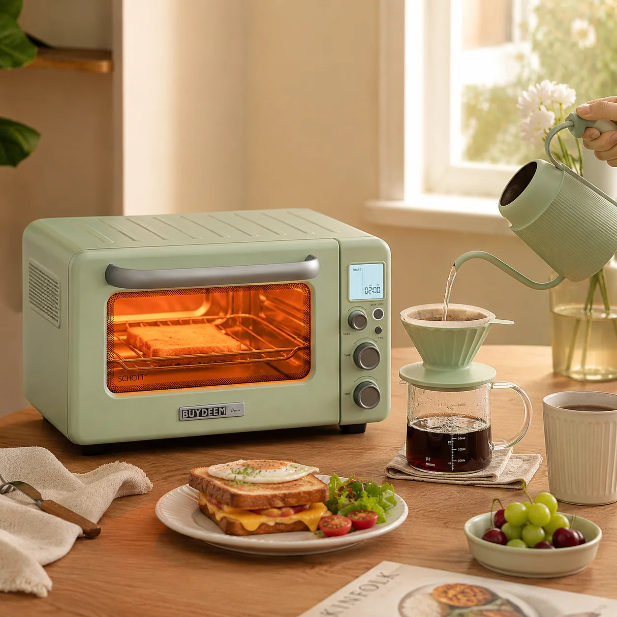 BUYDEEM T103 12QT Countertop Toaster Oven, Retro Mini Oven with 7 Cooking Modes, No Preheat Carbon Fiber Heating, LCD Temperature Control, Bake Broil Toast Bagel Pizza Reheat, Grill Rack Baking Tray