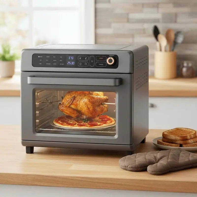 Convection Countertop Oven 25L For Kitchen Restaurant Office, 12-IN-1 Versatile Cooker 1700W Power Metal Housing Grill Pizza Pan Gloves Included 12-Slice Toast 12-Inch Pizza Capacity Professional Cooking Appliance