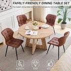 47 Round Dining Table with 4 Brown Upholstered Chairs - Modern Kitchen & Living Room Set