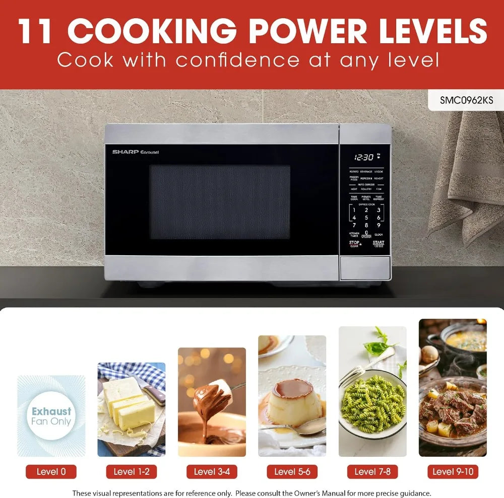 900W 0.9 Cu Ft Countertop Microwave with Turntable, Stainless Steel