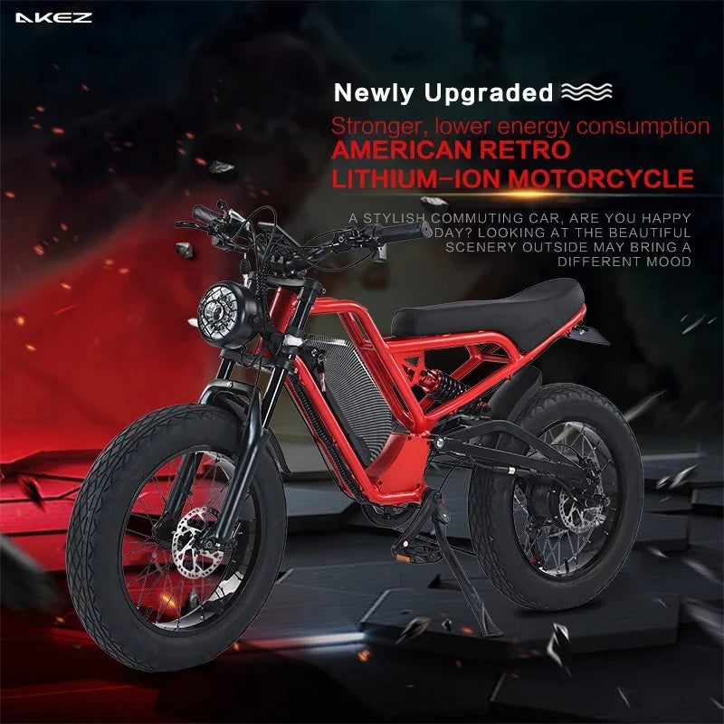 AKEZ  Long Range 18Ah Electric Bike 1500W 48V, Off-Road Fat Tire E-Bike, US Stock Fast Delivery