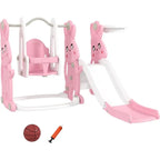 Toddler Slide and Swing Set for Ages 1.5-4, Rabbit-Themed Playset with Climber, Basket Hoop, Suitable for Indoor or Outdoor Use,
