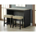 Black 3-Piece Dining Set with Two-Tone Table and Beige Tufted Stools for Dining Room