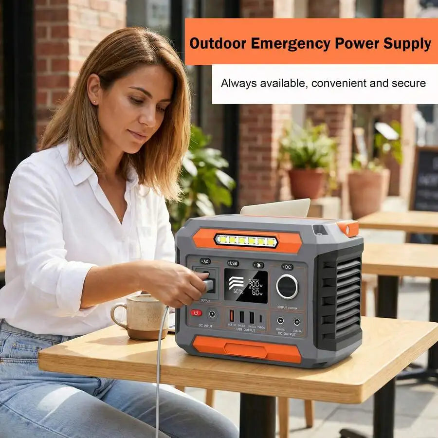300W Portable Power Station, Emergency Power Bank, Outdoor Generator, 270Wh/72,800mAh/3.7V, With Built-In Lighting And Wireless