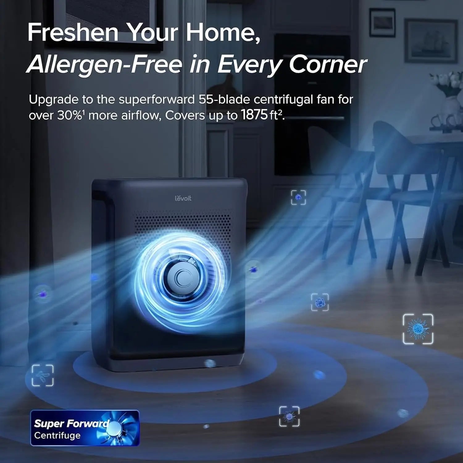Air Purifier for Home Large Room Up to 1875 Sq Ft with Washable Pre-Filter, Air Quality Monitor, HEPA Sleep Mode for Allergies