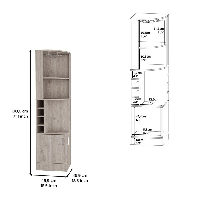 Light Gray Bar Cabinet with 8 Wine Cubbies and Double Doors