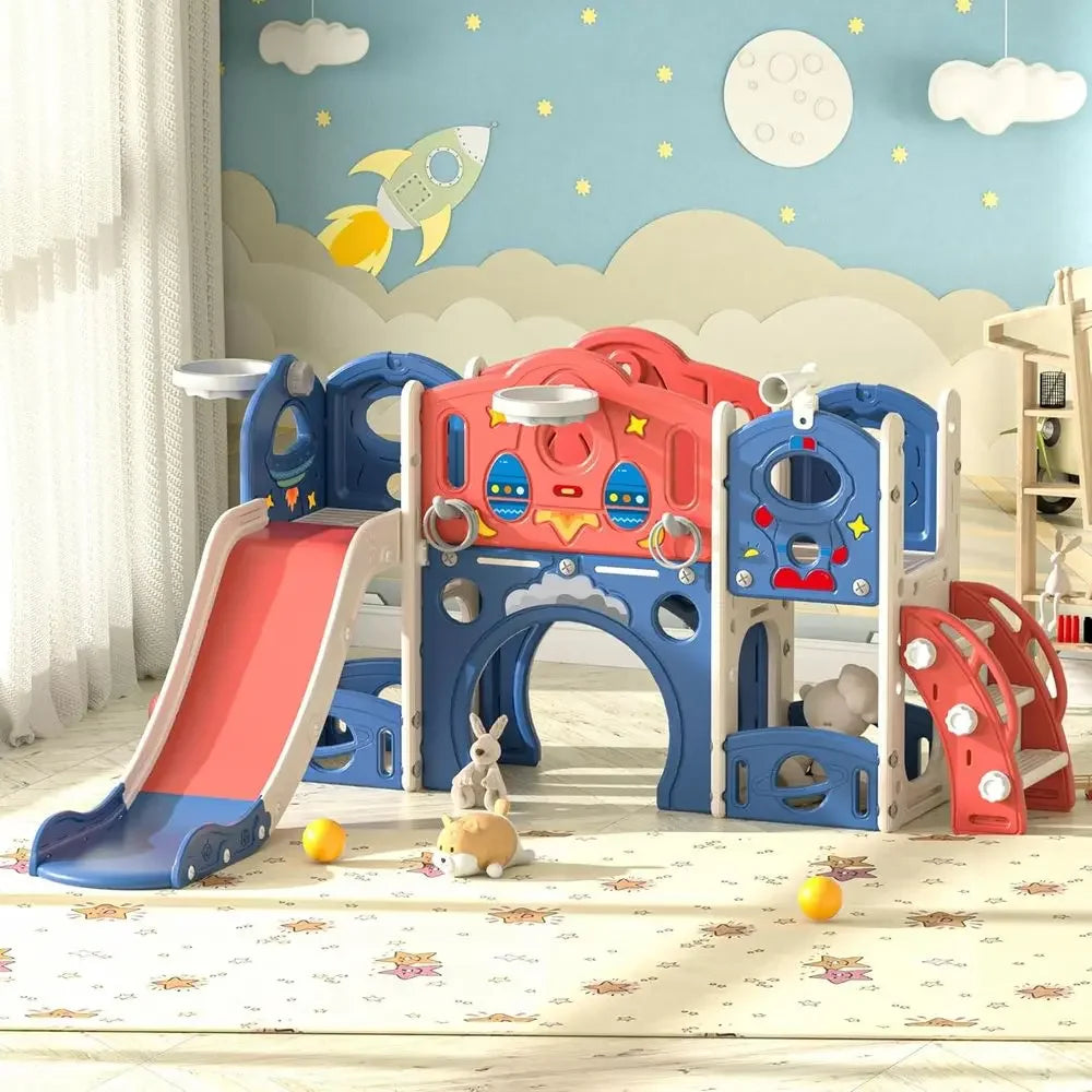 Castle-Themed Playhouse for Toddlers: 1-3 Years, Outdoor & Indoor Playset with Climber and Slide (Blue)