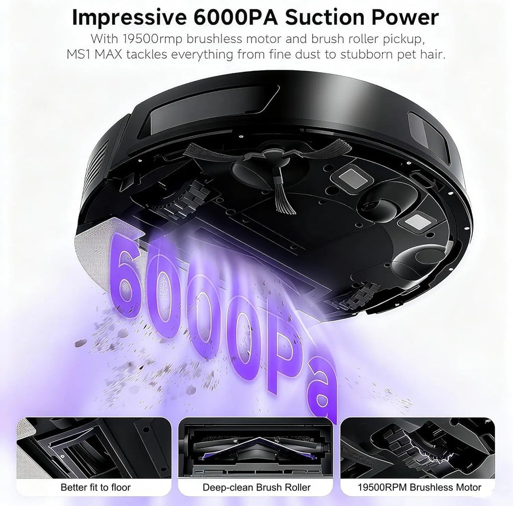 6000Pa Robot Vacuum & Mop with Self-Emptying Dock, LiDAR Navigation, 180min Runtime, App/Voice Control for Pet Hair & Hard Floors