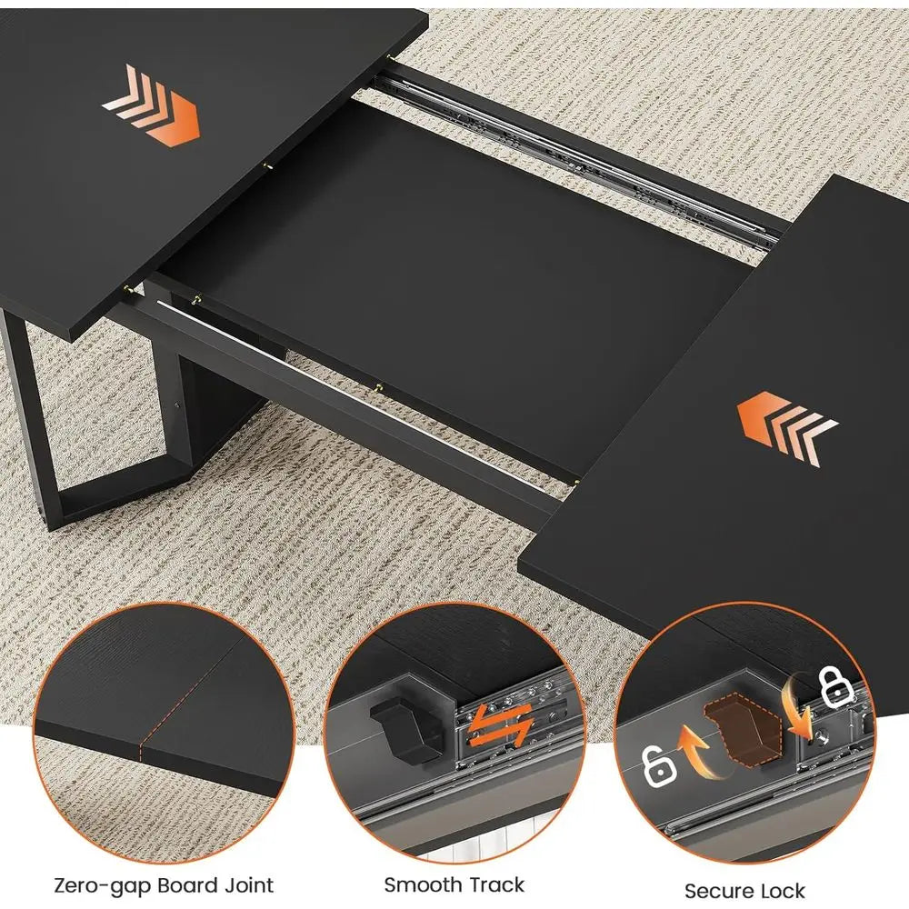 Black 63 Extendable Dining Table Set for 4-6 with Cushioned Chairs, Suitable for Small Spaces