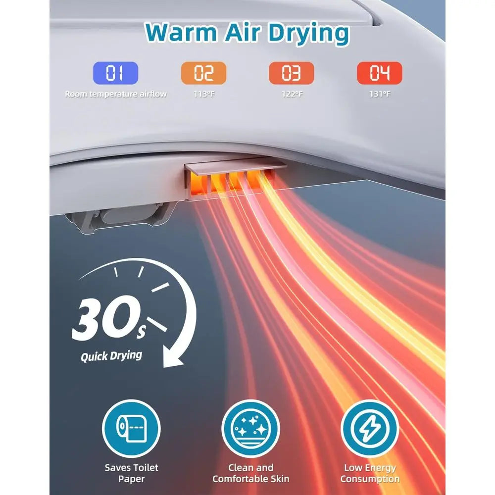 Bidet Toilet Seat, Elongated Electric Smart Heated Toilet Seat with Warm Water & Dryer, Self-Clean Nozzle, Night Light, Soft-Clo