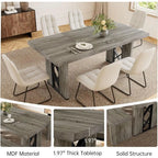 7-Piece Dining Set: 70.8 Grey Kitchen Table with 6 White Upholstered Chairs for Space-Saving Dining