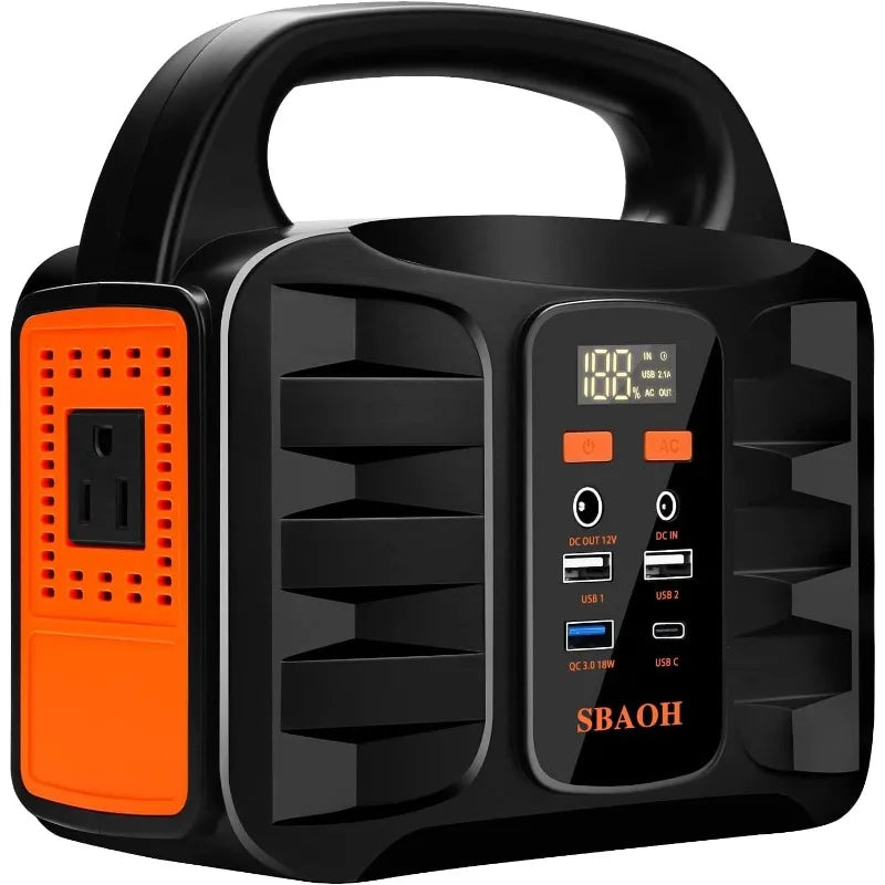 150W Portable Power Station, 155Wh 42000mAh Outdoor Solar Generator 110V AC DC Ports for Home Backup, Outdoor RV Camping, Emergency Lithium Battery Outages,Black