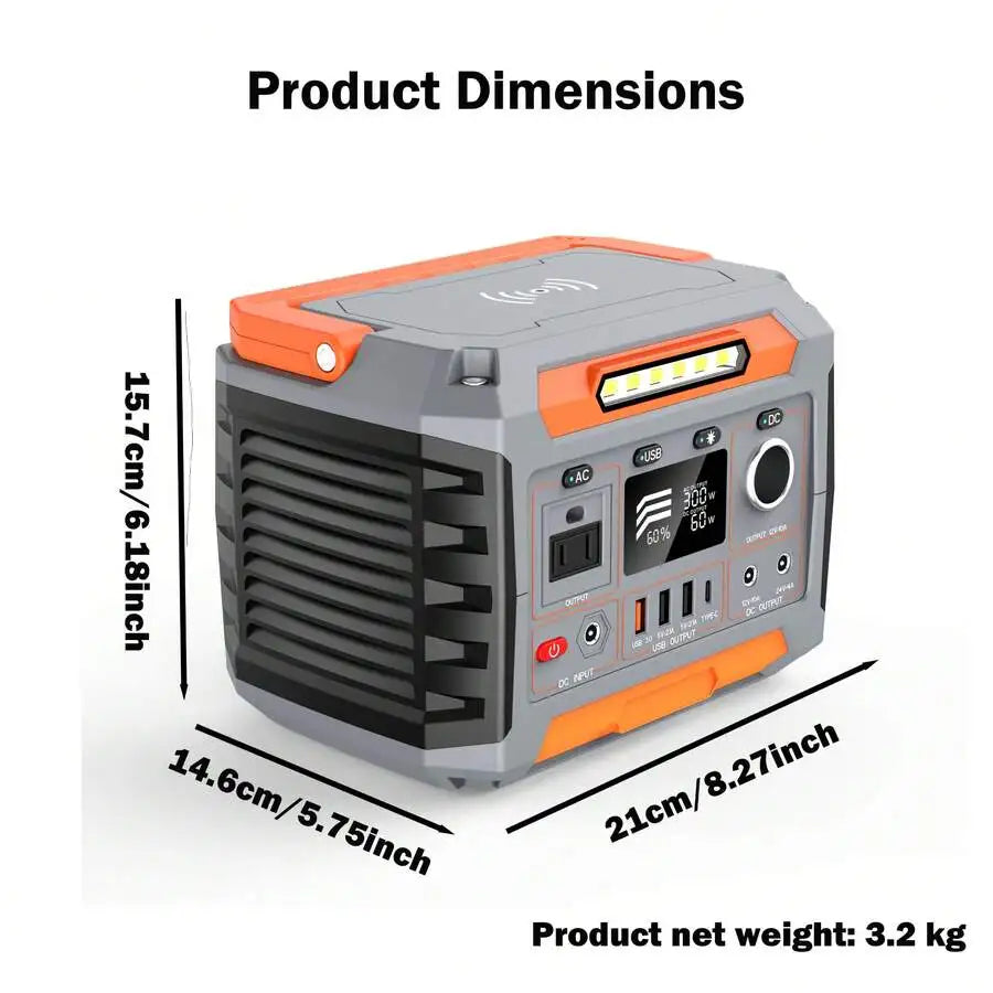 300W Portable Power Station, Emergency Power Bank, Outdoor Generator, 270Wh/72,800mAh/3.7V, With Built-In Lighting And Wireless
