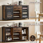 Large Coffee and Wine Cabinet with Ridge Storage, 70.8 Long, Wooden Buffet Sideboard, Home Bar Cabinet with Drawers, Rustic Brow