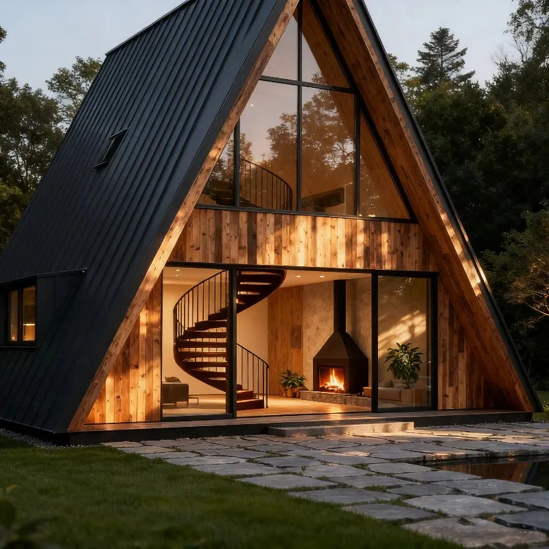 Portable Triangle A Frame Cabin House Modular Tiny Home Wooden Luxury Outdoor Living