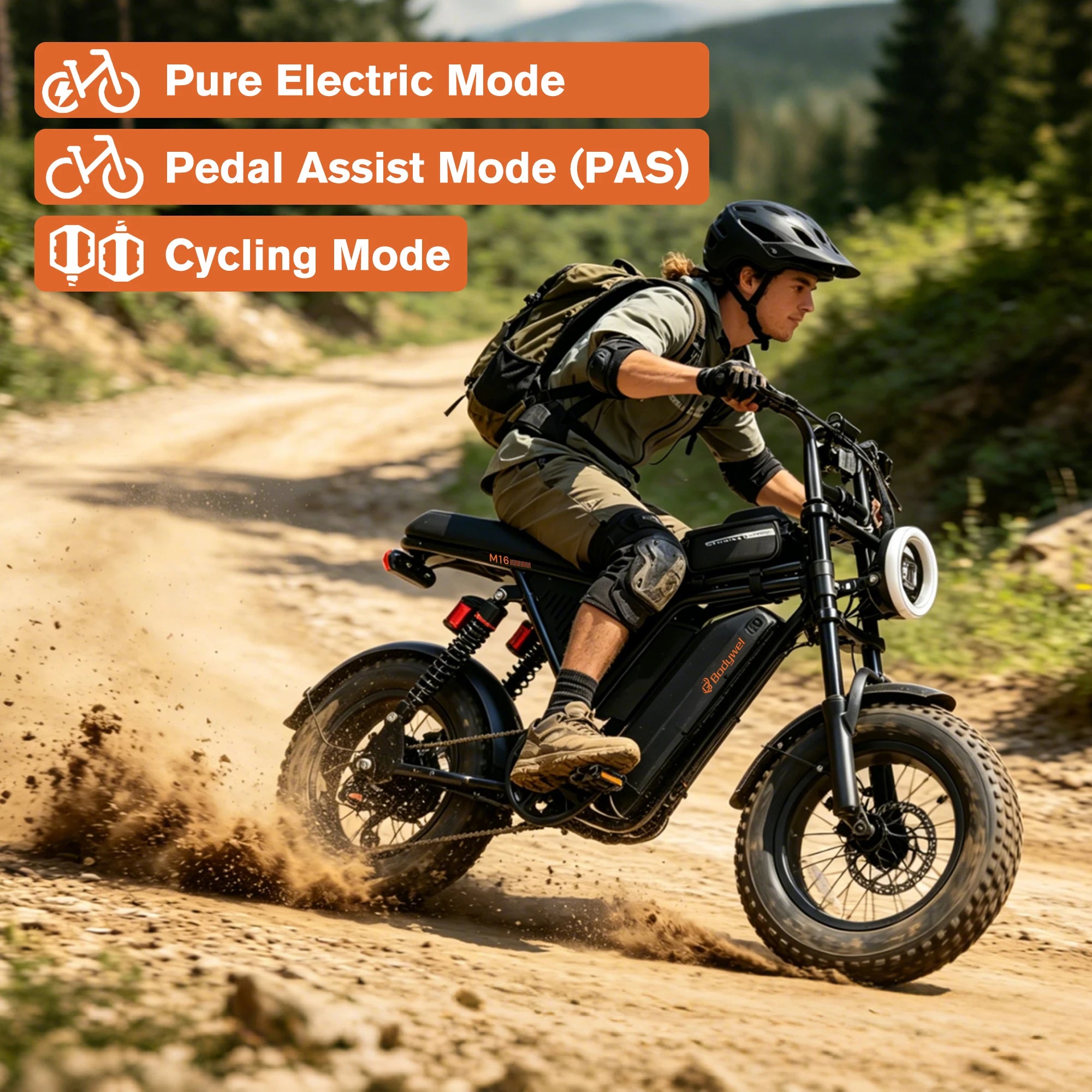 Bodywel M16 Off Road E Bike Adult Electric Bicycle 1500w 48V 15.6ah Mountain Electric Bike 16 Inch Fat Tire Outdoor Entertainmen