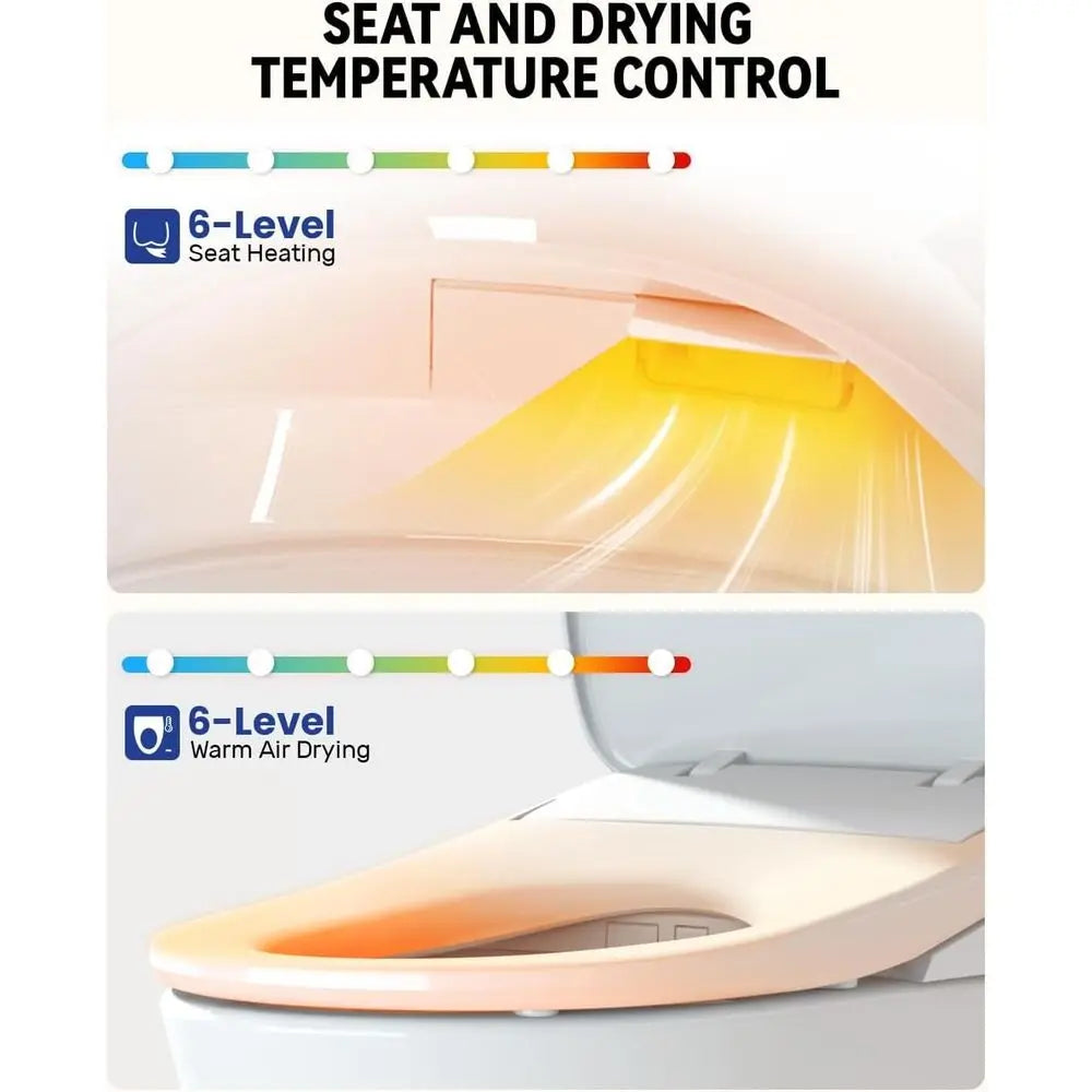 Electric Bidet Toilet Seat, Heated Bidet Seat Elongated with 6-Level Warm,Warm Water and Dryer, Front and Rear Wash, Remote Cont