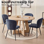 47 Round Solid Wood Dining Set with 4 Chenille Chairs, Thick 1.38 Table Top