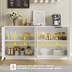 63 High-Gloss Sideboard Buffet Cabinet with Storage, Coffee Bar, RGB Lights, Power Outlet, White