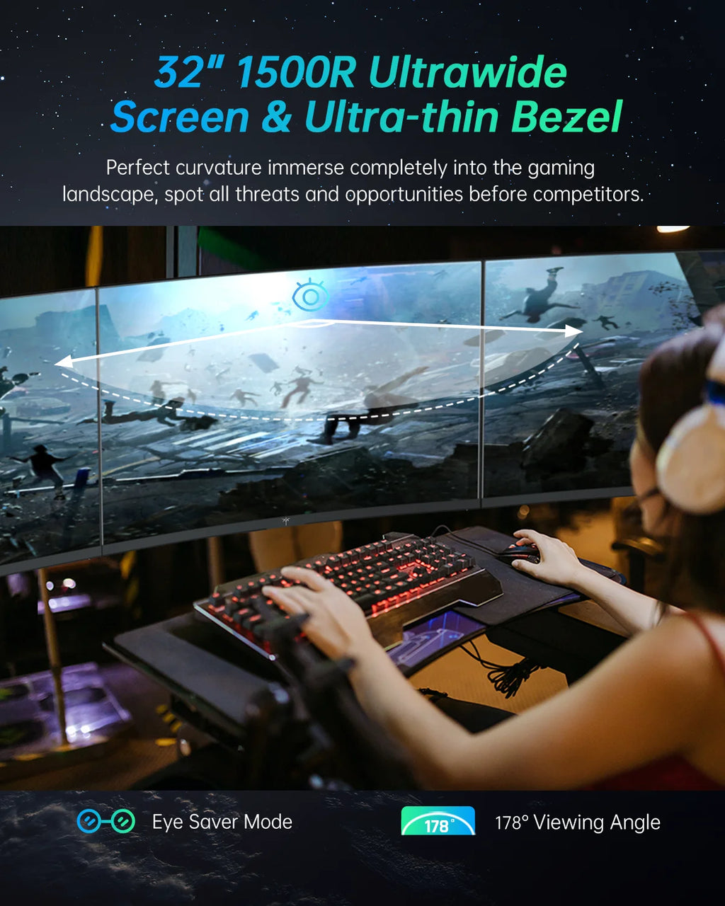KTC 32 Inch Curved Monitor VA 1500R, 2K QHD 1440P@180Hz Gaming Monitor, 1ms MPRT, FreeSync Premium, G-Sync, HDR10, 122%sRGB, VES