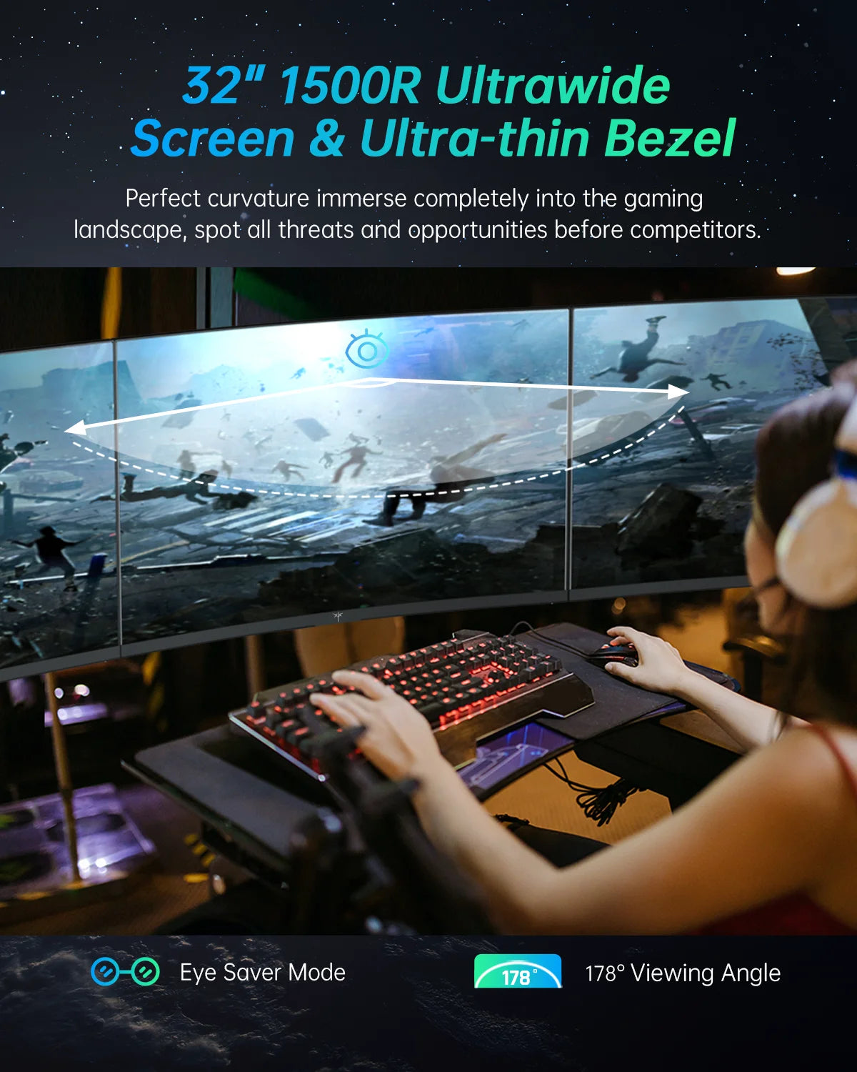 KTC 32 Inch Curved Monitor VA 1500R, 2K QHD 1440P@180Hz Gaming Monitor, 1ms MPRT, FreeSync Premium, G-Sync, HDR10, 122%sRGB, VES