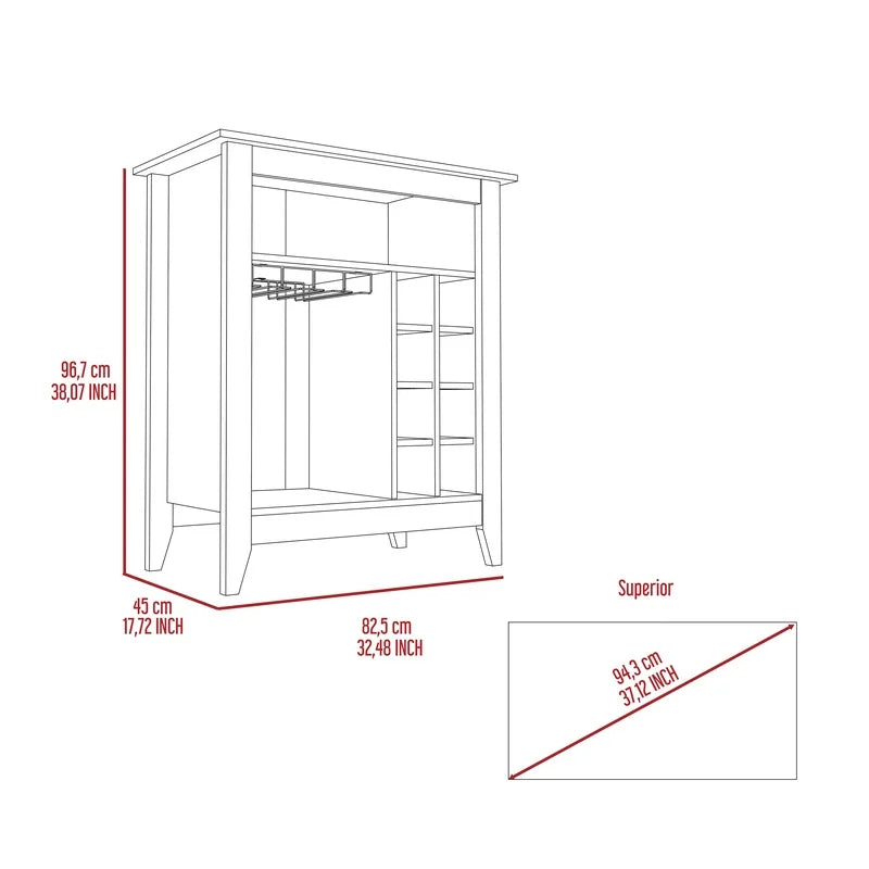 Black Bar Cabinet with Open Shelf, Wine Racks, and Drawer