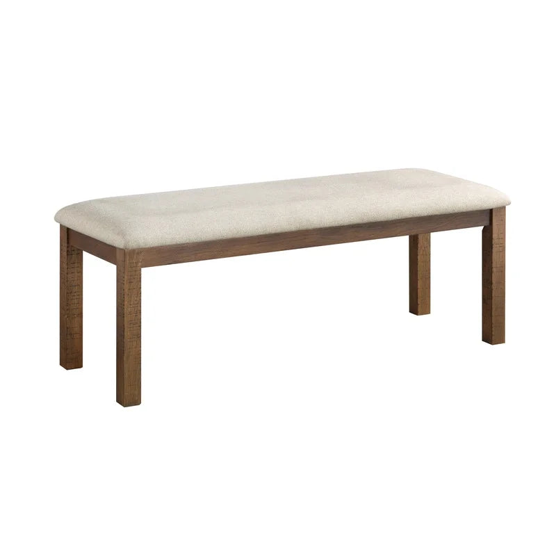 Brown Finish Rectangular Dining Table Set with Beige Upholstered Bench and Chairs, Transitional Kitchen Furniture