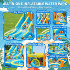 16ft Inflatable Water Slide Park for Kids, Heavy Duty Blow Up Water Bounce House, Backyard Inflatable Water Play Center with 620W Blower, Water Hose Kit, Ground Stakes & Storage Bag