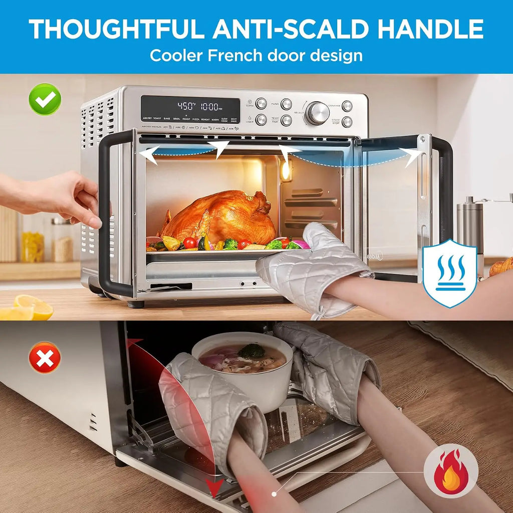 French Door Toaster Oven Air Fryer Combo, 10-in-1 26.4 QT Countertop Oven with 25% Faster Cooking and 90% Less Oil, Stainless