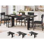 Black 63 Extendable Dining Table Set for 4-6 with Cushioned Chairs, Suitable for Small Spaces