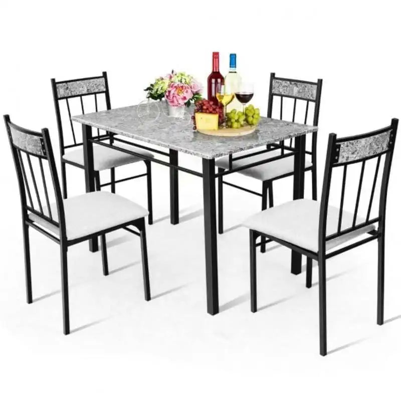 5 Pieces Faux Marble Dining Set Table with Solid Steel Frame