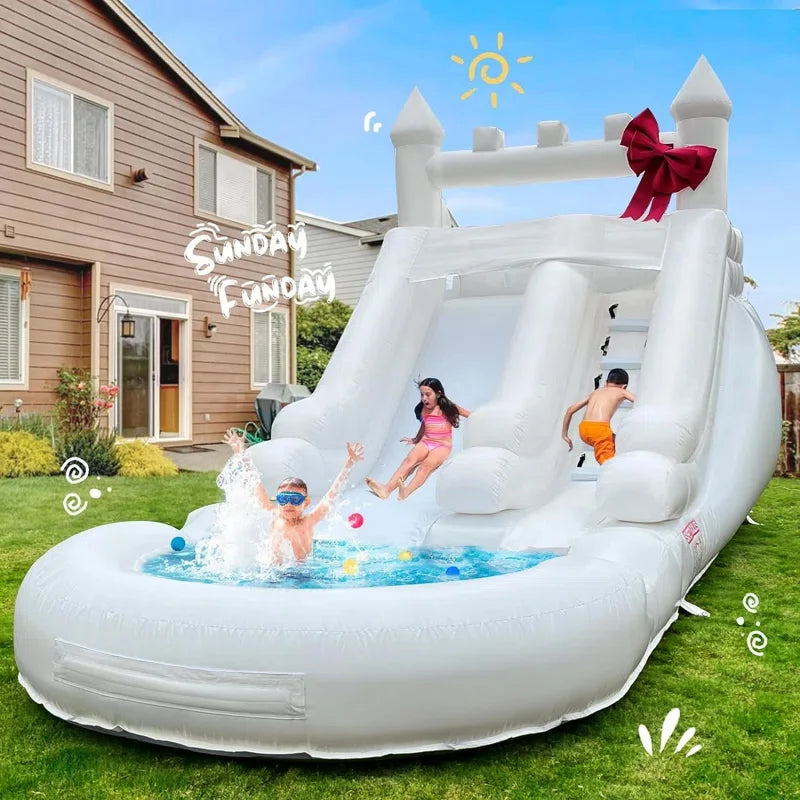 White Big Commercial PVC Inflatable Water Slide For Kids With Big Splash Pool Backyard Water Slide And Swimming Pool Summer Fun