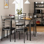 Modern Black Glass Dining Table With Four Matching Chairs, Compact Rectangle Set For Kitchen Or Breakfast Nook