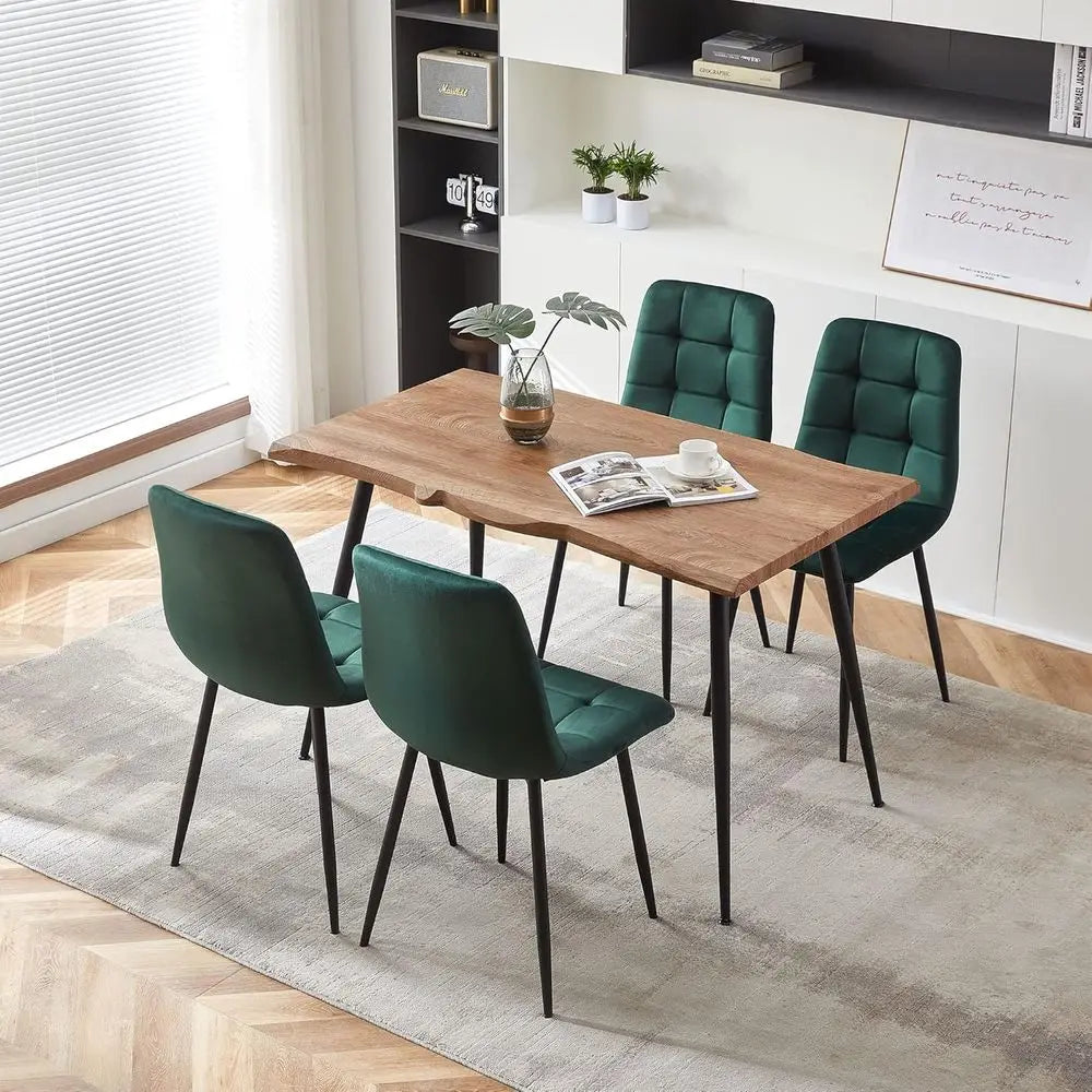 Elegant Upholstered Dining Set for 4 - Compact Green Kitchen Table and Chairs
