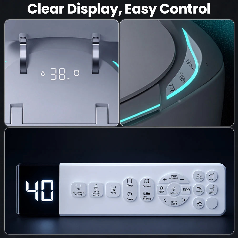 Sanyipace Smart Toilet Seat and Bidet with Smart Control 1000g MaP Powerful Flush Intelligent Toilet One Touch Flush Warm Water Feminine Rear Oscillating Wash Auto Nozzle Cleaning Toilet