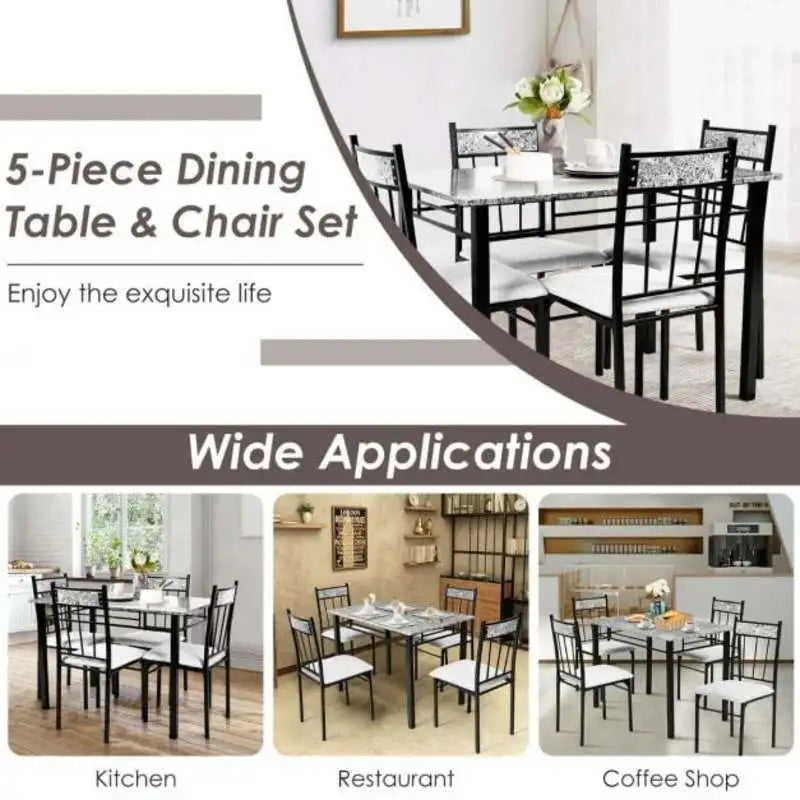5 Pieces Faux Marble Dining Set Table with Solid Steel Frame