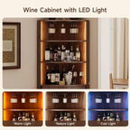 72 Inch Tall LED-lit Bar Cabinet with Sliding Door, Wine Storage and Glass Holder for Dining or Living Room in Walnut Finish