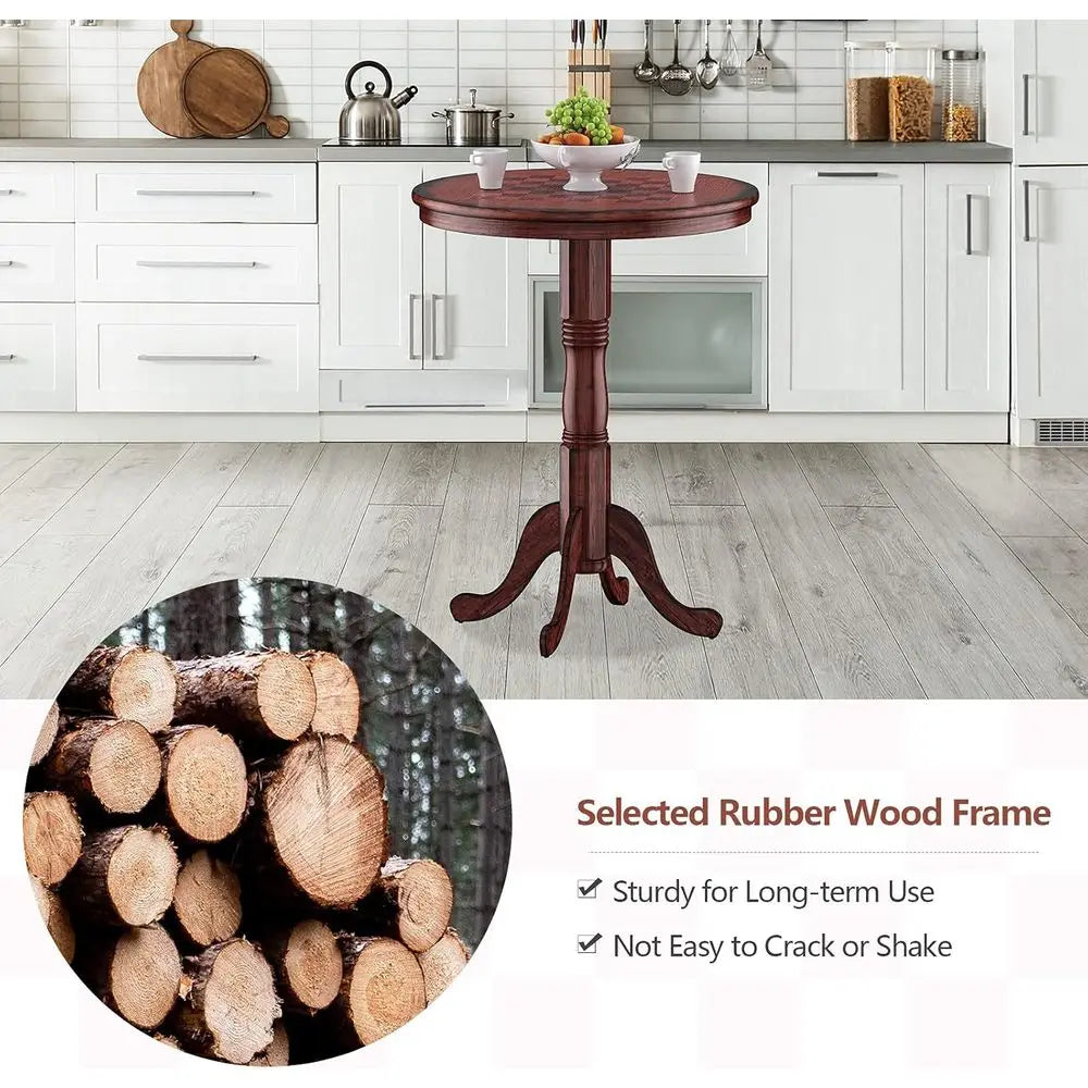3 Pcs Dining Table Set, Wooden Pub Pedestal Side Table with Stable Base, 360 Degrees Swivel Bar Stool, Round Bar Table and Stool