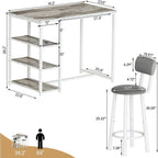 Grey 2-Piece Counter Height Table Set with Storage and Stools for Kitchen or Dining Area