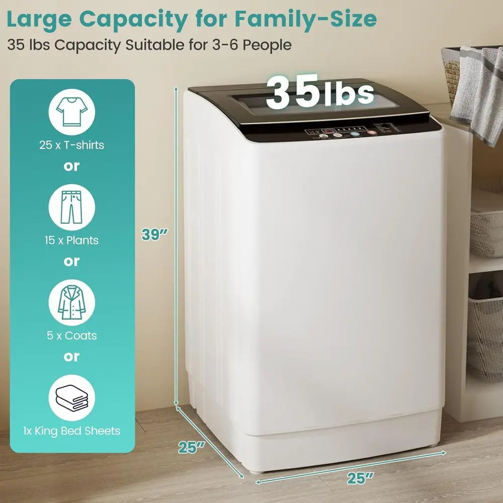 Fully Automatic Portable Washer with LED Display, 12 Cycles, 8 Water Levels, Large Capacity Combo Washer and Dryer