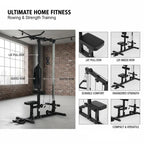 Home power rack, rowing machine, without weights, home fitness equipment, steel, faux leather, black