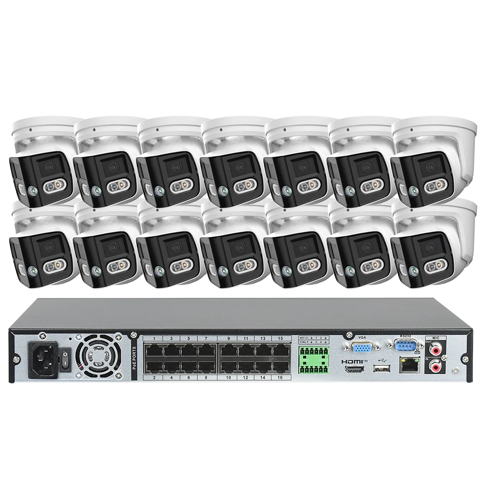 16CH NVR 8MP Dual Lens POE IP Camera Full Color Night Vision 180 Degree 4K Security Camera Outdoor Video Surveillance System
