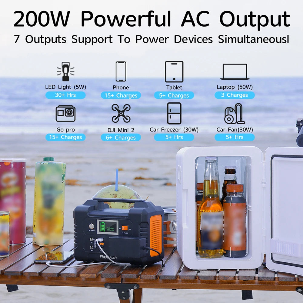 【Sale】Flashfish E200 Power Station 200W Solar Generator 151WH Battery AC DC Outdoor Camera Drone Power Supply Solar Charge