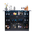 Home Bar Unit, Wine Bar Cabinet Table 4-Tier with Storage Drawer Shelves, Wine Glass Holder, Bottle Rack, LED Light, Wood & Metal Liquor Cabinet for Home, Basement, Kitchen, Living Room, Black
