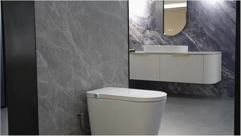 Smart Bidet Toilet with Heated Seat, Warm Air Dryer, Auto-Lift Soft-Close Lid, Touchless Flush, Tankless Heating System, Elongated Bowl Design – Modern Comfort Bathroom Upgrade